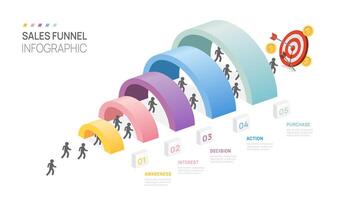 Sales funnel Infographic diagram template for business. Modern Timeline 5 steps Tunnel, presentation infographics. vector