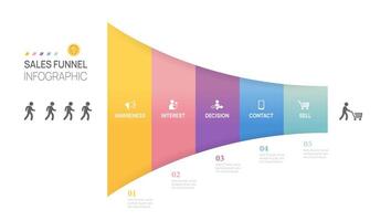 Sales funnel Infographic diagram template for business. Modern arrow Timeline 5 step level, presentation infographics. vector