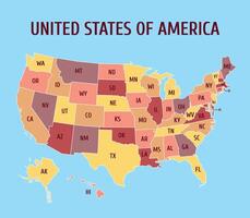 Map of the USA with the names of the states vector
