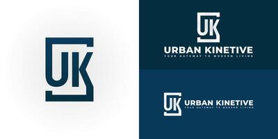 The sophisticated logo design features the initials UK elegantly intertwined, creating a unique striking symbol. The logo is ideal for real estate developers, property management firms, and others vector
