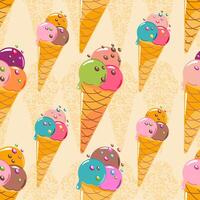 Summer background with ice cream in a cone. Seamless pattern, flat style, . vector