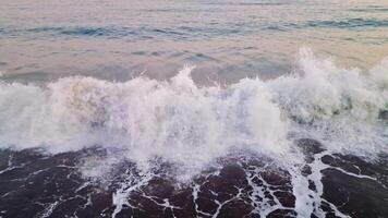 Gentle ocean waves rolling onto sandy shore, creating soft white foam patterns with rhythmic coastal movement video