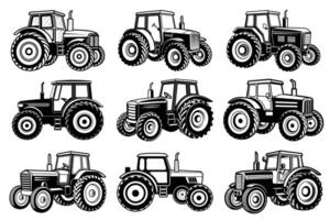 Farm tractor retro sketch Tractors Silhouette isolated on a white background vector