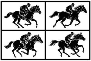isolated realistic black silhouettes of two riders on a white background vector