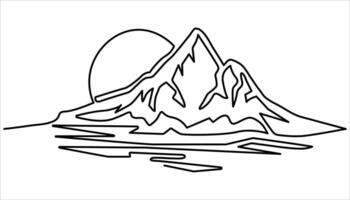 One continuous line drawing of mountain range landscape vector
