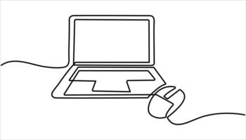 Laptop line icon continuous one line drawing illustration vector