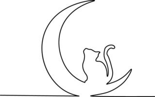 Moon continuous one line drawing. Ramadan Kareem banner in simple linear style vector