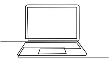 Continuous line drawing representing a laptop on white background. laptop one line drawing vector