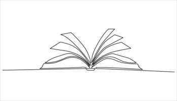 Open book continuous one line drawing illustration. Education, idea, school concept single lin vector