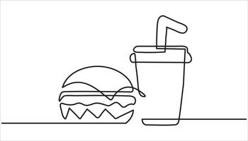 Fast food continuous one line drawing illustration vector