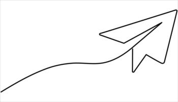 Paper airplane single continuous one line drawing vector