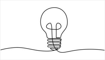 Light bulb continuous one line art drawing illustration vector