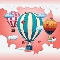 Panda, Cat and Dog Floating in a Balloon Adventure vector