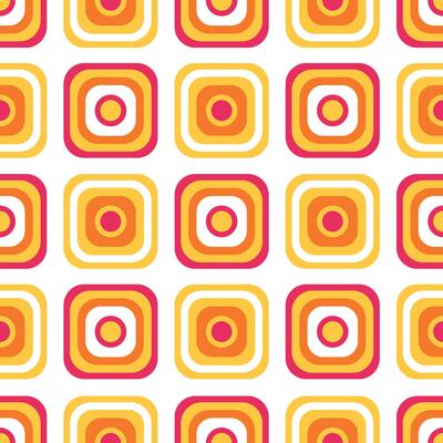 Retro geometric pattern with concentric circles and squares in warm tones, 70s inspired design for decoration or graphic projects
