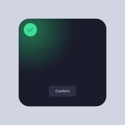 Colorful square user interface. Pop up window with confirm text.