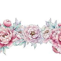 Soft pink peonies gracefully intertwine with lush green leaves, creating a serene atmosphere filled with delicate charm and artistic flair vector