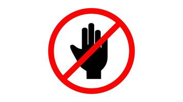 Simple red stop sign with big hand symbol. Palm icon in red circle sign for no entry or stop sign. Do not enter sign or Stop. Do not enter. Hand stop sign for no entry or stop sign video