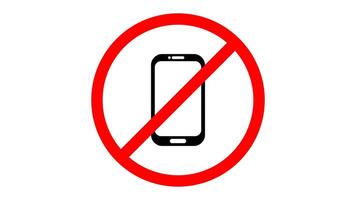 Animation of a sign prohibiting the use of mobile phones. No cell phone use sign. No Phone Calls Cell Phone Sign video