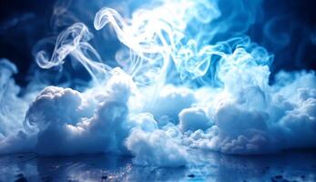 Blue abstract vapor swirls create ethereal patterns over reflecting surface. Ideal for backgrounds, wallpapers, science concepts, and design projects video
