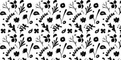 Seamless Black Floral Pattern - Minimalist Hand-Drawn Design vector