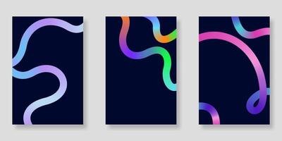 Set of minimal poster background with gradient wavy lines on blue. Elegant design vector