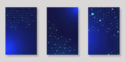 Set of abstract futuristic hexagon for network technology, digital data and science concept on dark blue vector