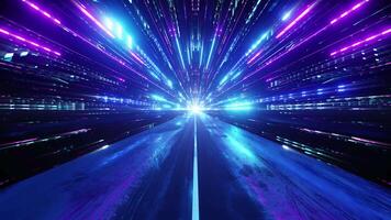 An endless high speed flight through a neon sci fi tunnel of colorful laser light in a seamless VJ loop. Perfect for music videos, stage performance walls, LED screens and projection cards video