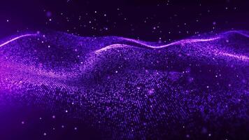 Abstract digital dynamic waves of purple glitter particles with light motion lights background, data flow, cyber technology. 3D rendering. Seamless looping 4k . video