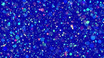 Abstract background of colorful particles and dots, particles glow and move with wave energy, shiny bright bokeh dots, beautiful nebula, fairy dust, seamless loop, 4K. video