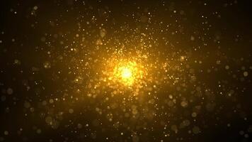 Abstract animation concept of golden glitter and dust particles. 4k loop bokeh background with light particles on a dark background. Animation footage with light leakage effect. video