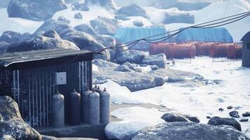 Old research station in antarctica for weather studies and experiments video