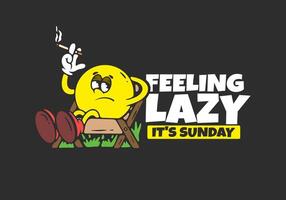 Feeling lazy. Ball head character relax on the chair illustration, dark background vector