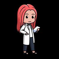 Chibi kawaii Woman using long coat in walking pose. with black background vector