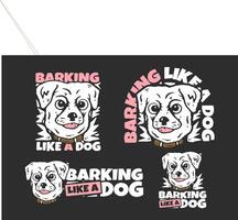Barking like a dog. Dog head character with hand drawn style illustration. in 4 types vector