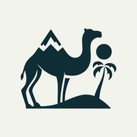 a camel and palm tree in the desert vector