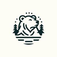 a bear logo with a forest in the background vector
