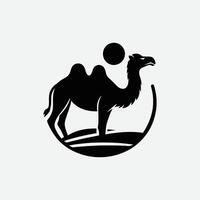 a camel is standing in the desert with a sun behind it vector
