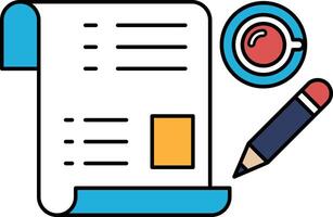 A piece of paper with a pencil on it and a cup of coffee vector