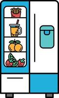 A cartoon refrigerator with a variety of fruits and vegetables inside vector