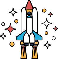 A rocket is flying through space with a lot of stars and planets around it vector