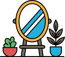 A mirror is placed in front of a plant, with a potted plant in the background vector