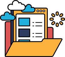 A folder with a cloud on it The folder is open and the cloud is on top of it vector
