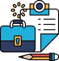 A briefcase with a key on it is next to a pencil and a piece of paper vector