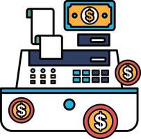 A cash register with a bunch of coins and a bill on top vector