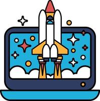 A rocket is launching into space with a sky in the background vector