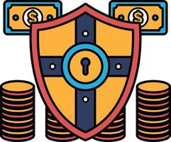 A shield with a key on it and stacks of money on top of it vector