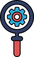 A gear with a magnifying glass in the middle vector