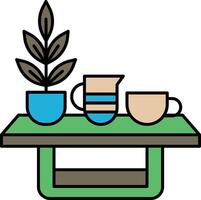 A table with a plant and two cups on it vector