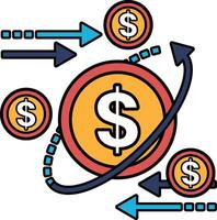 A graphic of a dollar sign with arrows pointing to other dollar signs vector
