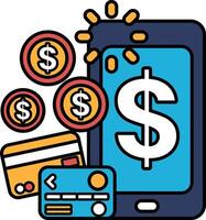 A cell phone with a dollar sign on it and a stack of coins vector